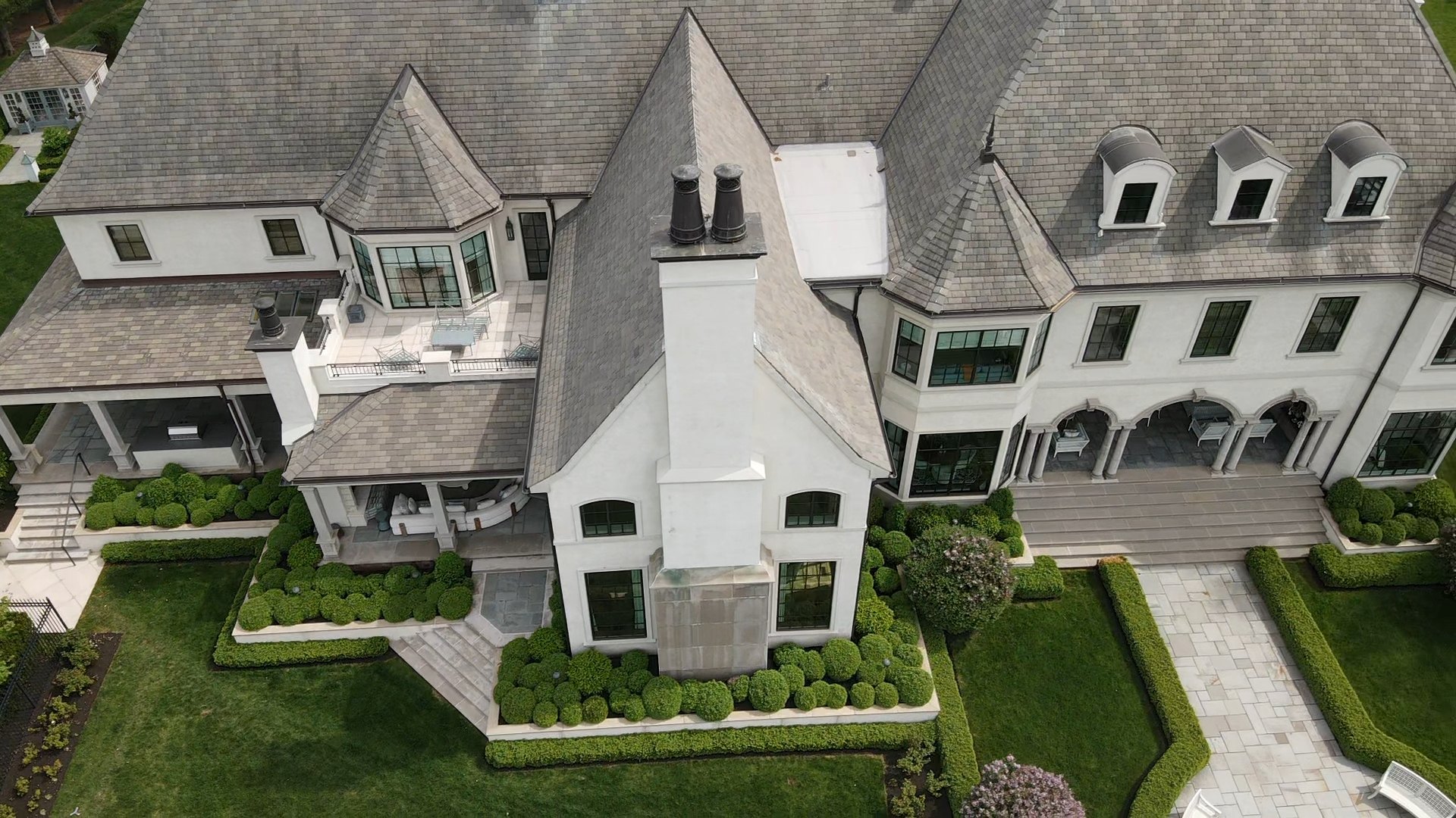 Aerial view of a completed Revolve Construction roof replacement on a St. Louis-area home